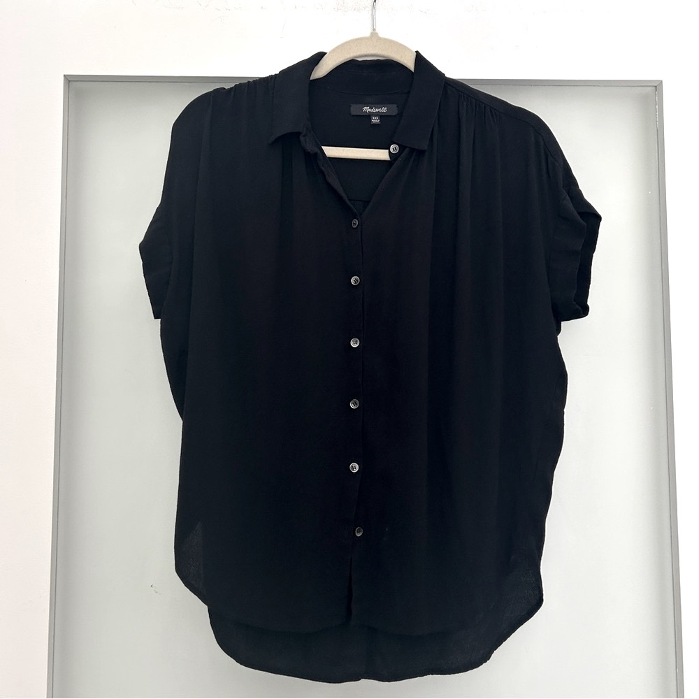 Madewell black short sleeve button down top XXS